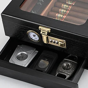 Tabletop Combination Lock Cigar Humidor w/Accessory Draw