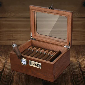 Tabletop Combination Lock Cigar Humidor w/Accessory Draw