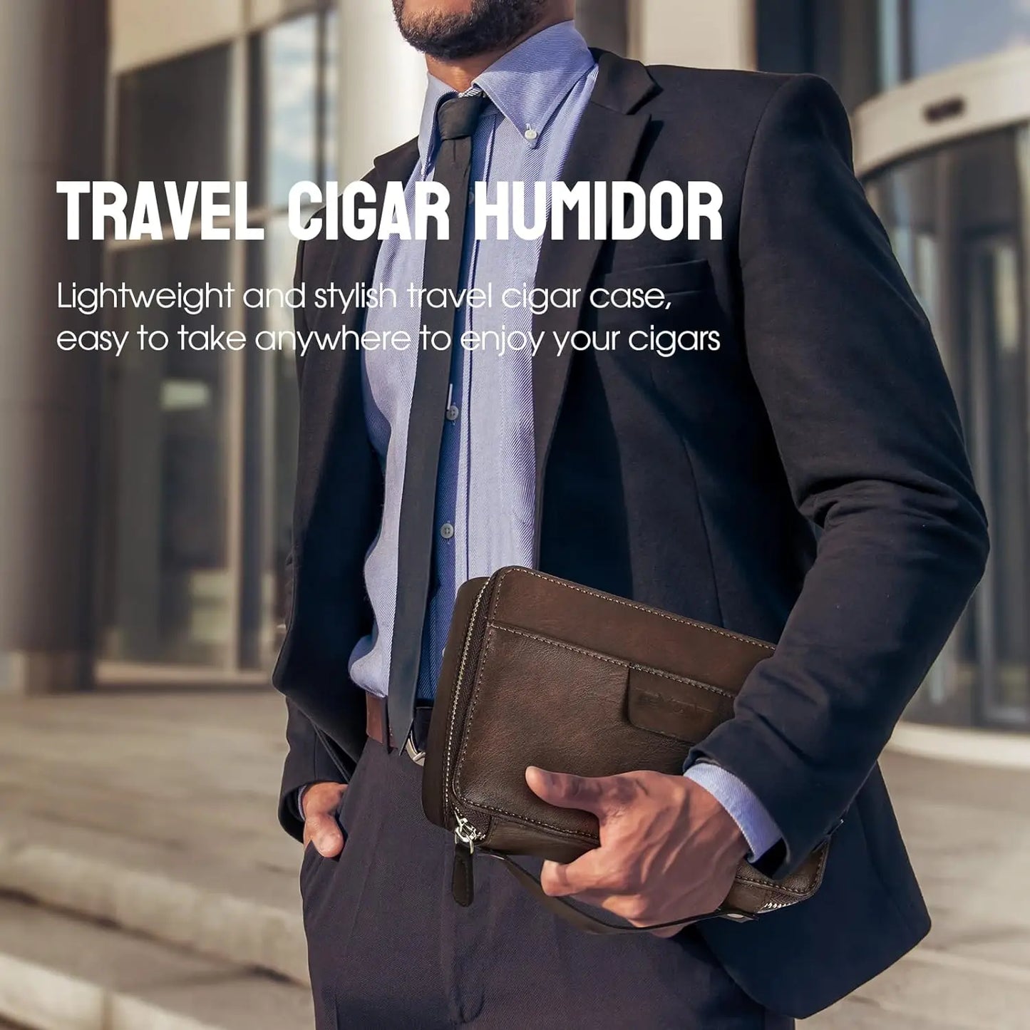 SEMKONT Leather Travel Cigar Humidor With Cigar Cutter