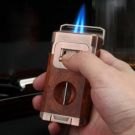 Windproof Dual Flame Torch Lighter & V Cutter