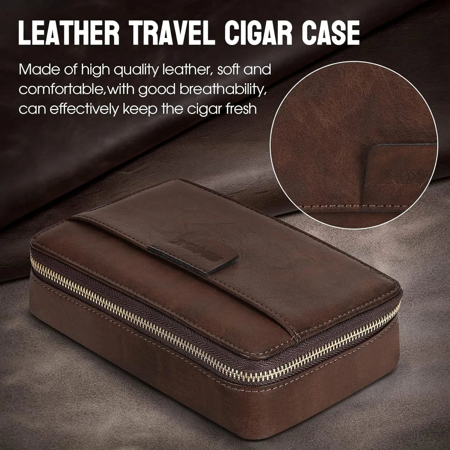 SEMKONT Leather Travel Cigar Humidor With Cigar Cutter